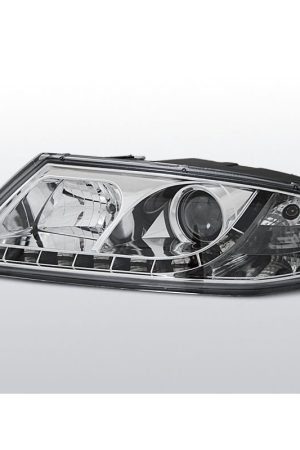 Fari Led stile luce diurna e Xenon Skoda Octavia II 04-08 Chrome