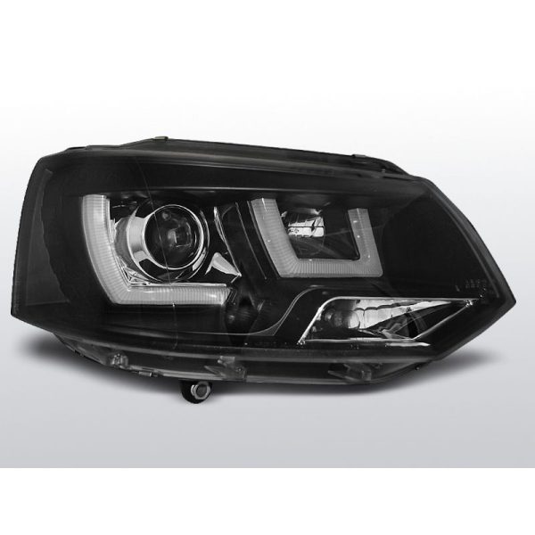 Coppia di fari U-Led DRL vera luce diurna Volkswagen T5 10-15 Neri