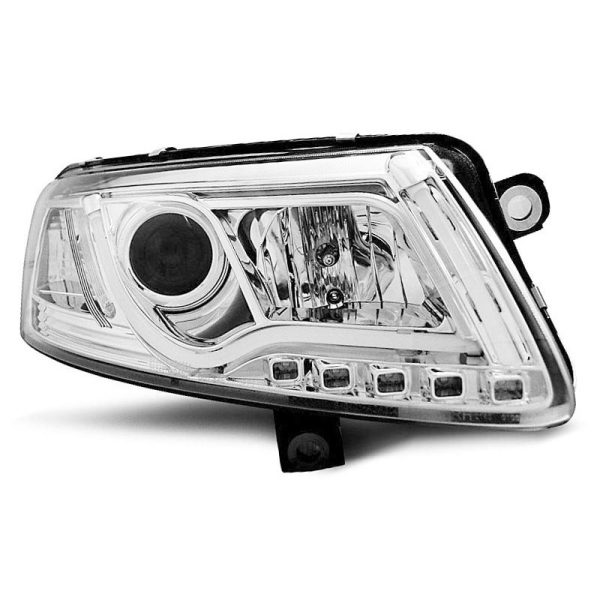 Fari Led vera luce diurna con xenon e tubo fibra ottica Audi A6 C6 04-08 Chrome