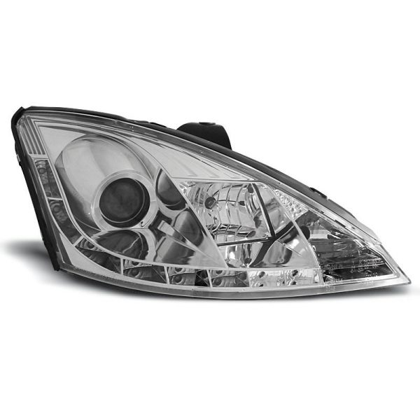 Coppia di fari a Led stile luce diurna Ford Focus MK1 01-04 Chrome