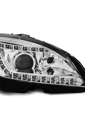 Coppia di fari a Led stile luce diurna + Xenon Mercedes Classe C W204 07-10 Chrome