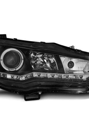 Coppia di fari a Led stile luce diurna Angel Eyes Mitsubishi Lancer VIII 08 Neri