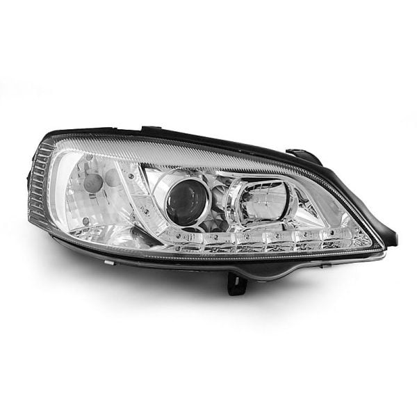 Coppia di fari a Led stile luce diurna Opel Astra G 97-04 Chrome