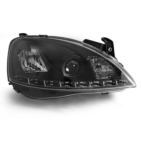 Coppia di fari a Led stile luce diurna Opel Corsa C 00-06 Neri