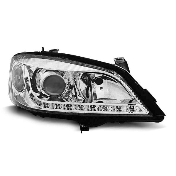 Coppia di fari a Led stile luce diurna Opel Astra G 97-04 Chrome