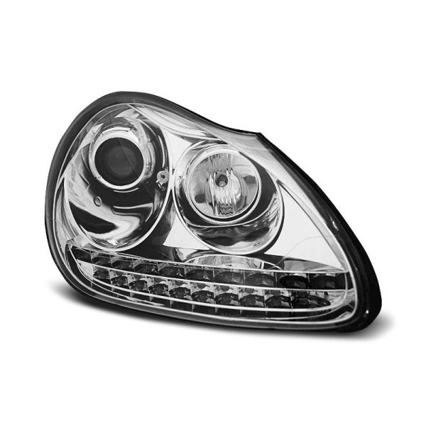 Coppia di fari a Led stile luce diurna HID Xenon Porsche Cayenne 02-06 Chrome