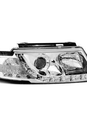 Coppia di fari a Led stile luce diurna Volkswagen Passat B5 3B 96-00 Chrome