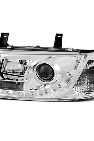 Coppia di fari a Led stile luce diurna Volkswagen T4 90-03 Chrome