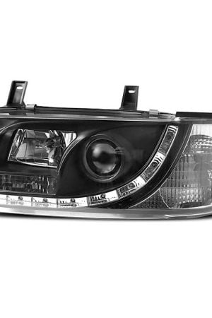 Coppia di fari a Led stile luce diurna Volkswagen T4 90-03 Neri