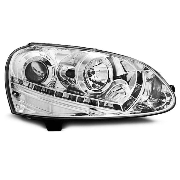 Coppia di fari a Led stile luce diurna Volkswagen Golf V 03-08 Chrome