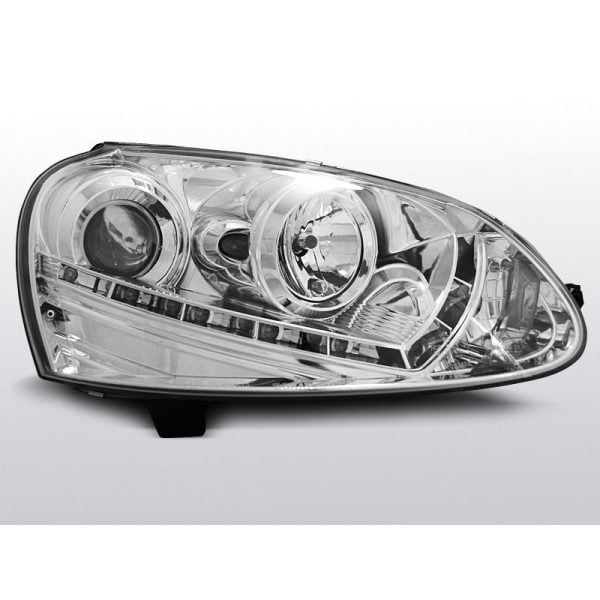 Coppia di fari a Led stile luce diurna e Xenon Volkswagen Golf V 03-08 Chrome