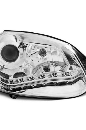 Coppia di fari a Led stile luce diurna e Xenon Volkswagen Golf V 03-09 Chrome