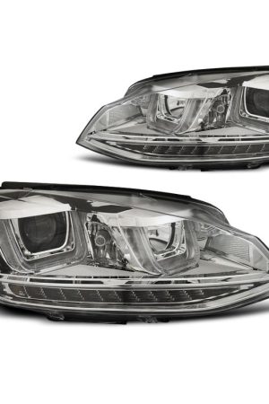 Coppia di fari U-Led con DRL vera luce diurna Volkswagen Golf VII 12- Chrome