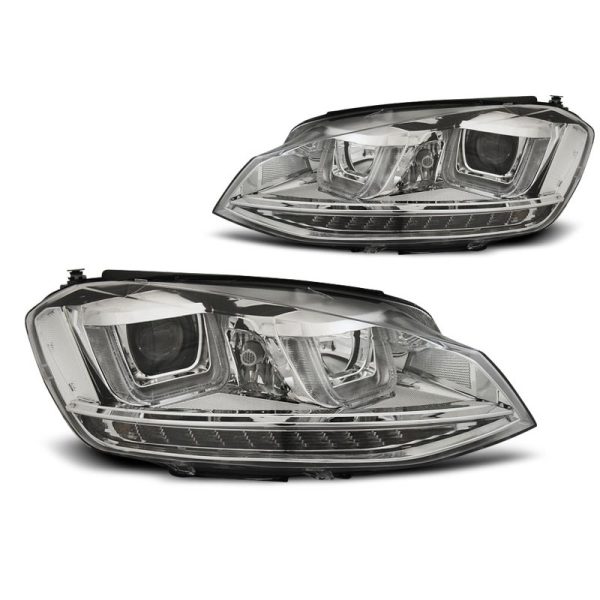 Coppia di fari U-Led con DRL vera luce diurna Volkswagen Golf VII 12- Chrome