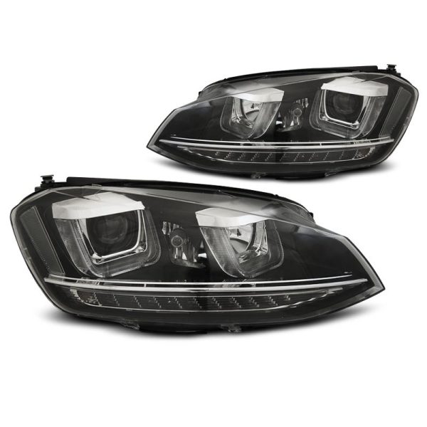 Coppia di fari U-Led con DRL vera luce diurna Volkswagen Golf VII 12- Black