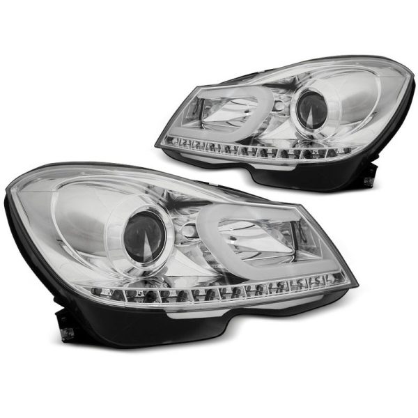 Coppia di fari Tube Light Mercedes Classe C W204 11-14 Chrome