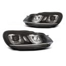 Coppia di fari DRL vera luce U-Type Volkswagen Golf VI 08-12 Neri con linea Chrome