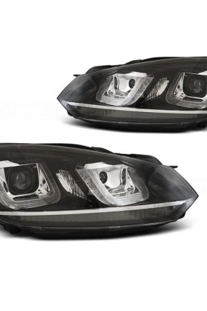 Coppia di fari DRL vera luce U-Type Volkswagen Golf VI 08-12 Neri con linea Chrome