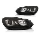 Coppia di fari DRL vera luce U-Type Volkswagen Golf VI 08-12 Neri con linea Nera