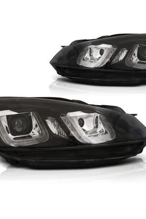 Coppia di fari DRL vera luce U-Type Volkswagen Golf VI 08-12 Neri con linea Nera