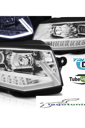 Coppia di fari DRLvera luce diurna con tubo fibra ottica Volkswagen T6 2015- Chrome