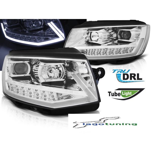 Coppia di fari DRLvera luce diurna con tubo fibra ottica Volkswagen T6 2015- Chrome