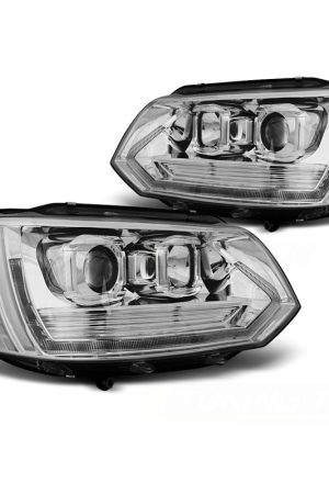 Coppia di fari anteriori DRL e DTS Volkswagen T5 2010-2015 Chrome T6 Look