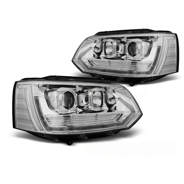 Coppia di fari anteriori DRL e DTS Volkswagen T5 2010-2015 Chrome T6 Look