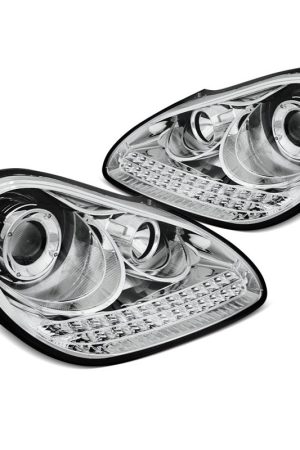 Coppia di fari a Led stile luce diurna HID Xenon Porsche Cayenne 02-06 Chrome