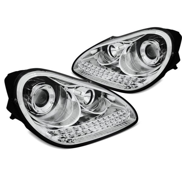 Coppia di fari a Led stile luce diurna HID Xenon Porsche Cayenne 02-06 Chrome