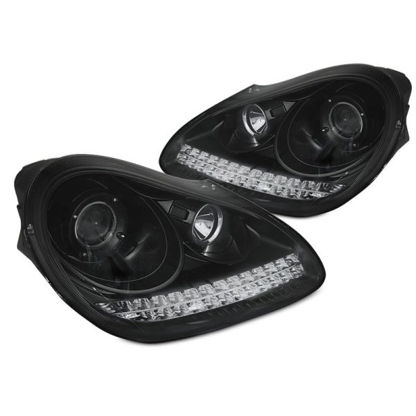 Coppia di fari a Led stile luce diurna HID Xenon Porsche Cayenne 02-06 Black