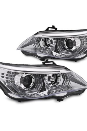 Fari Angel Eyes Led 3D BMW Serie 5 E60 / E61 03-07 Chrome