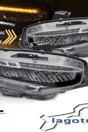 Fari anteriori Full Led e DTS per Honda Civic X 2016-2021 Neri